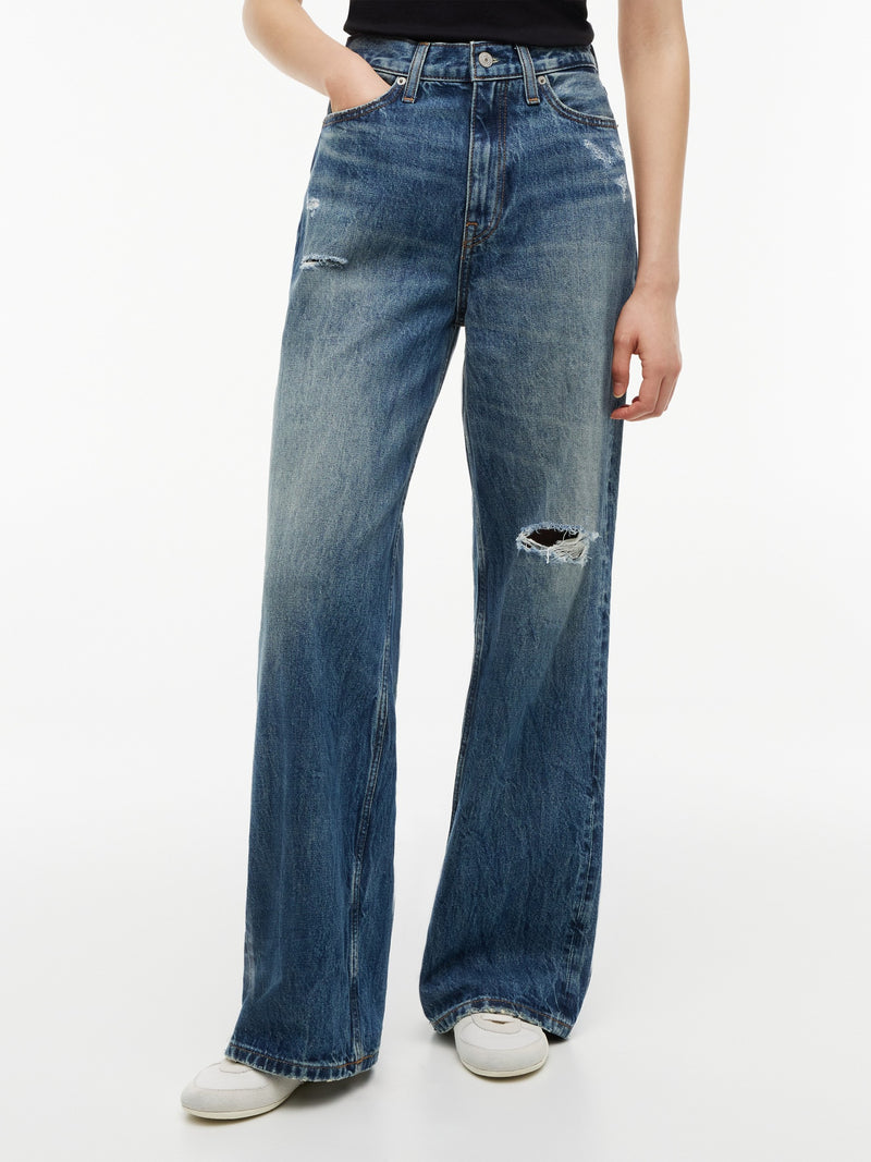 High Rise Mid Wash Wide Jeans