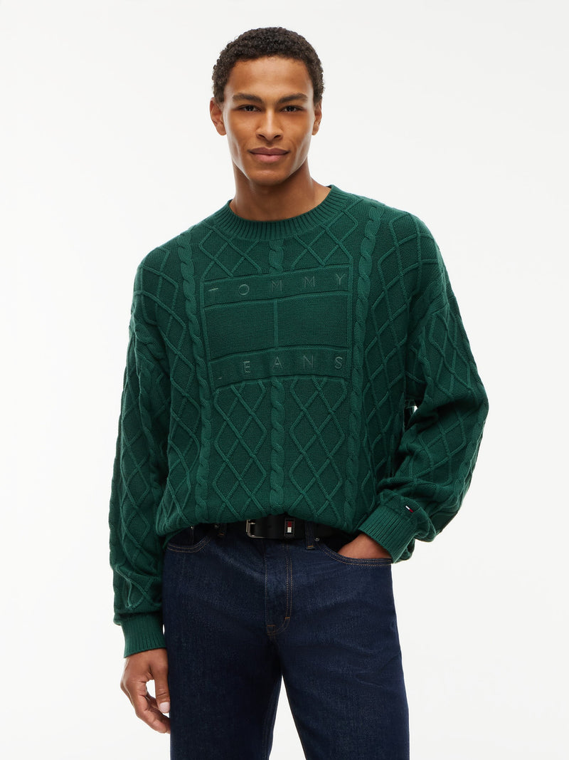Relaxed Fit Badge Cable Knit Pullover