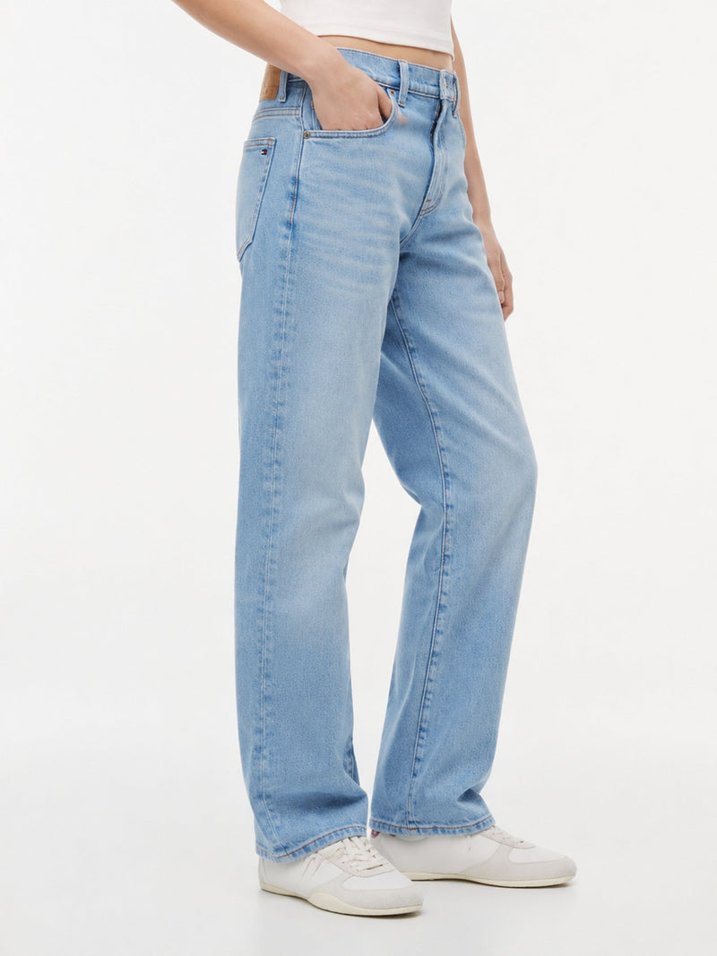 Mid Rise Light Wash Stretch Slim Straight Jeans