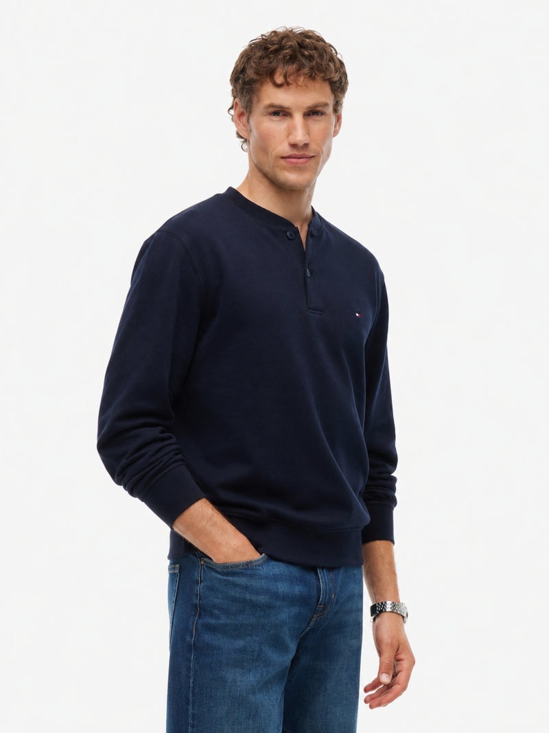 Henley Neck Fleece Sweatshirt
