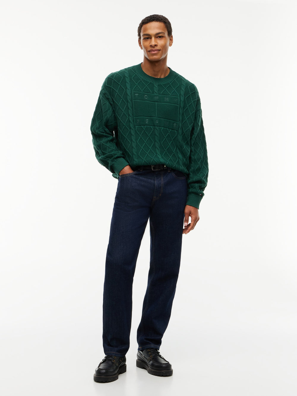 Relaxed Fit Badge Cable Knit Pullover