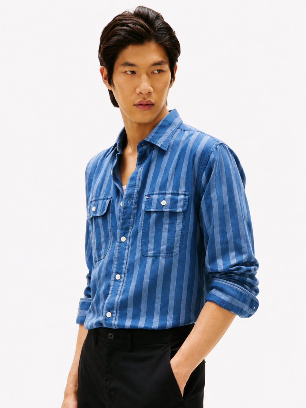 Relaxed Fit Stripe Cotton Linen Shirt