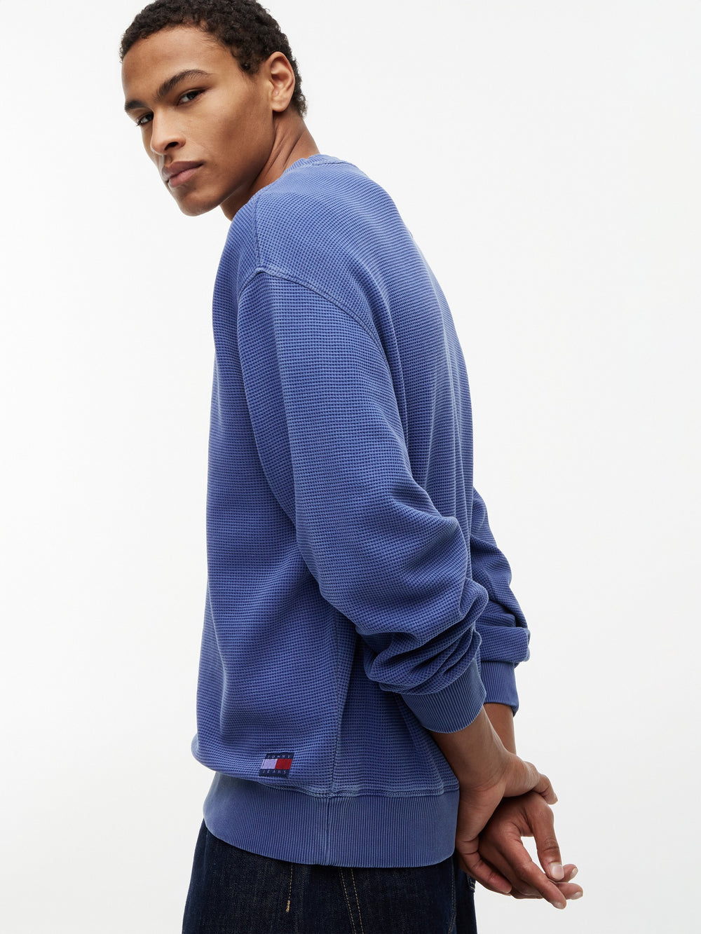 Relaxed Fit Waffle Crew Neck Sweatshirt
