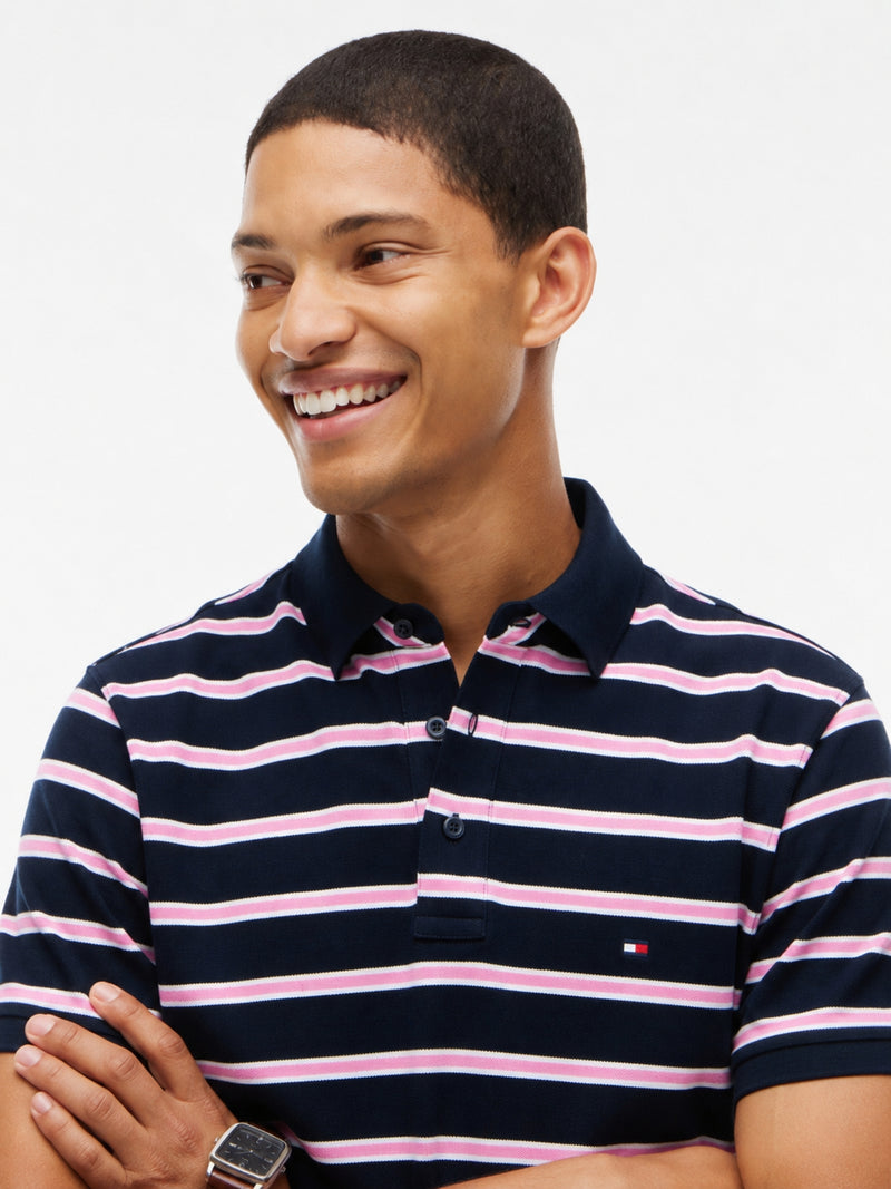 Slim Fit Striped Pique Polo