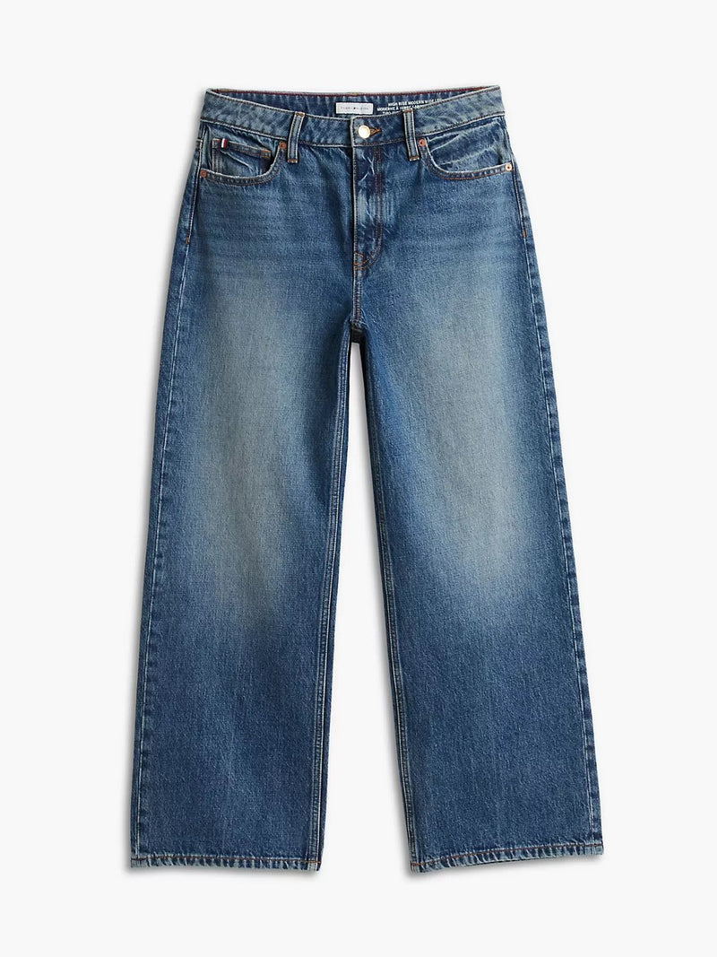 Women Mid Rise Mid Wash Wide Jeans