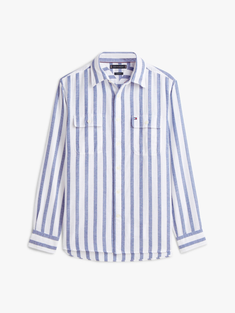 Relaxed Fit Stripe Cotton Linen Shirt