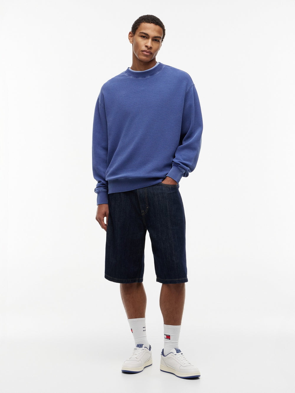 Relaxed Fit Waffle Crew Neck Sweatshirt