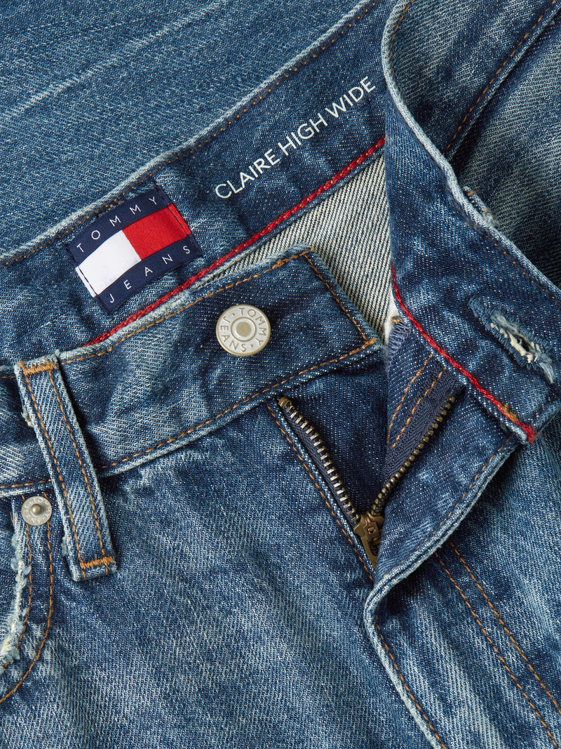 High Rise Mid Wash Wide Jeans