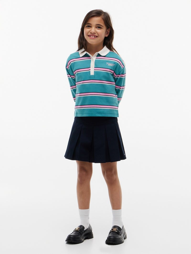 Kids Long-Sleeve Stripe Interlock Polo
