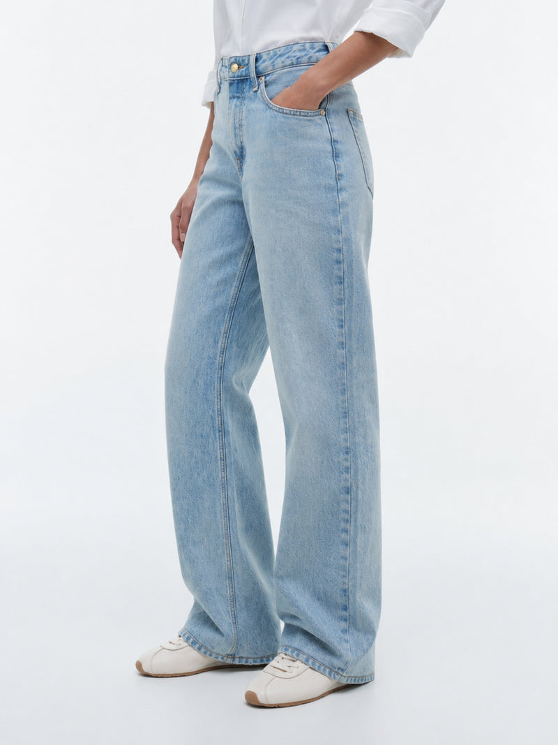 Mid Rise Light Wash Loose Straight Jeans