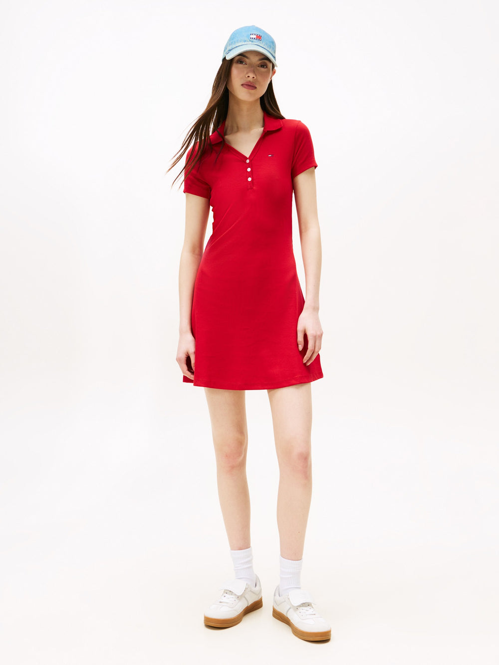 Half Sleeve Solid Ribbed Polo Dress Dress