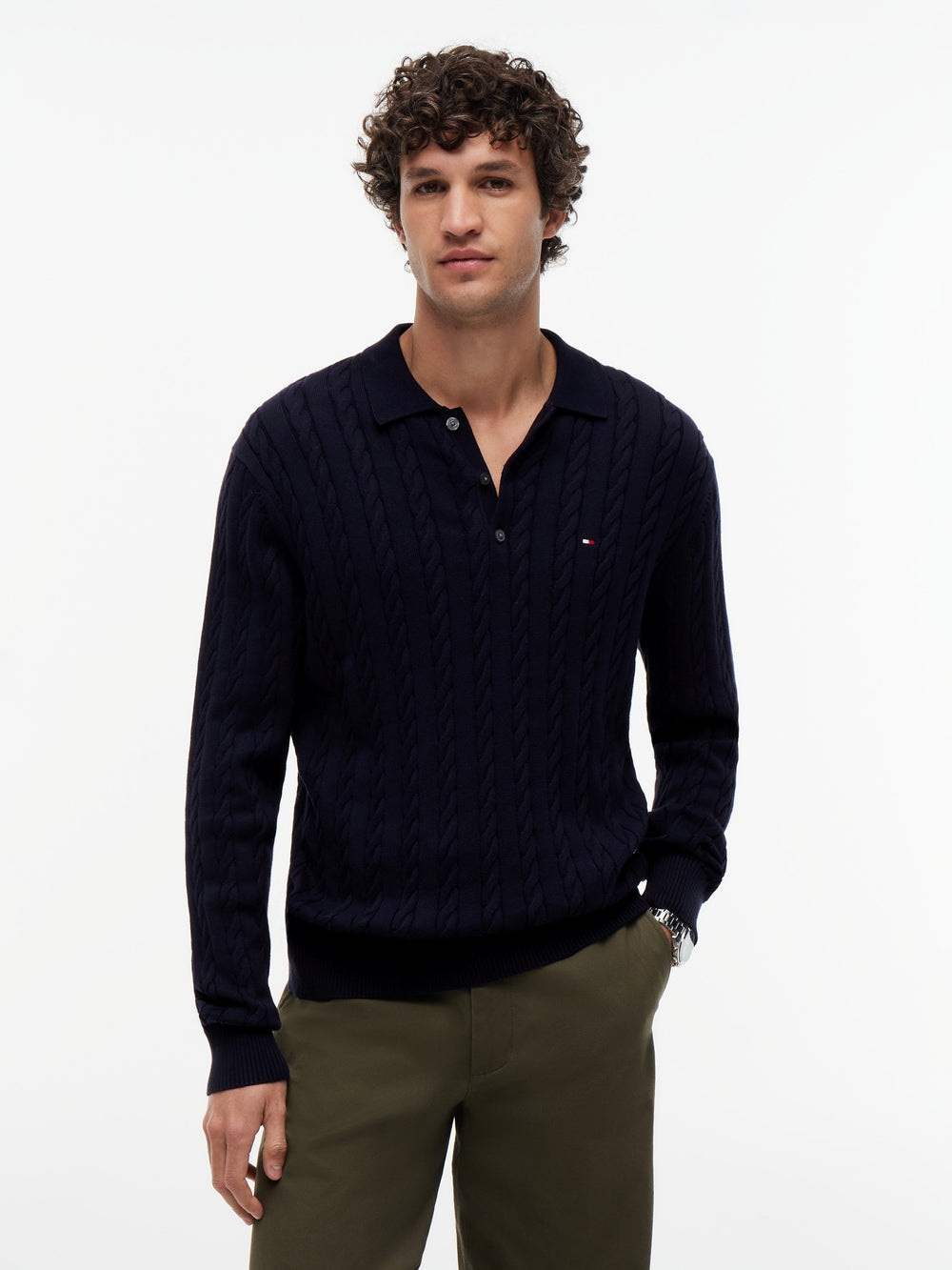 Cable Knit Button Placket Sweater