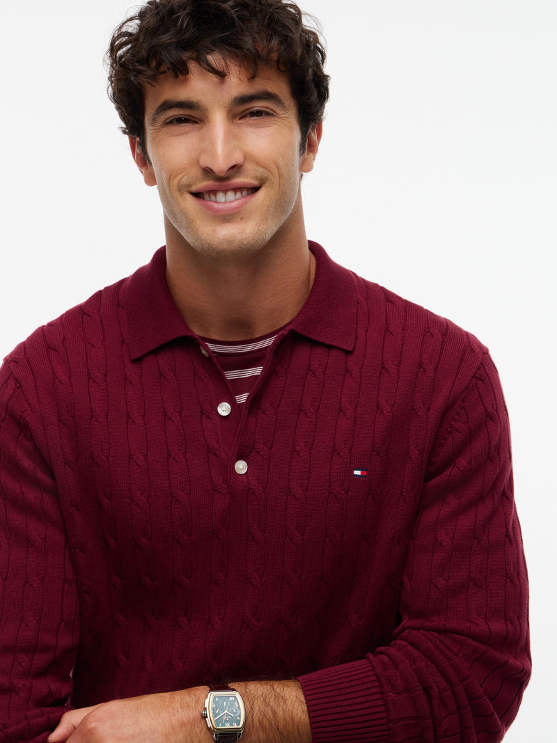 Cable Knit Button Placket Sweater