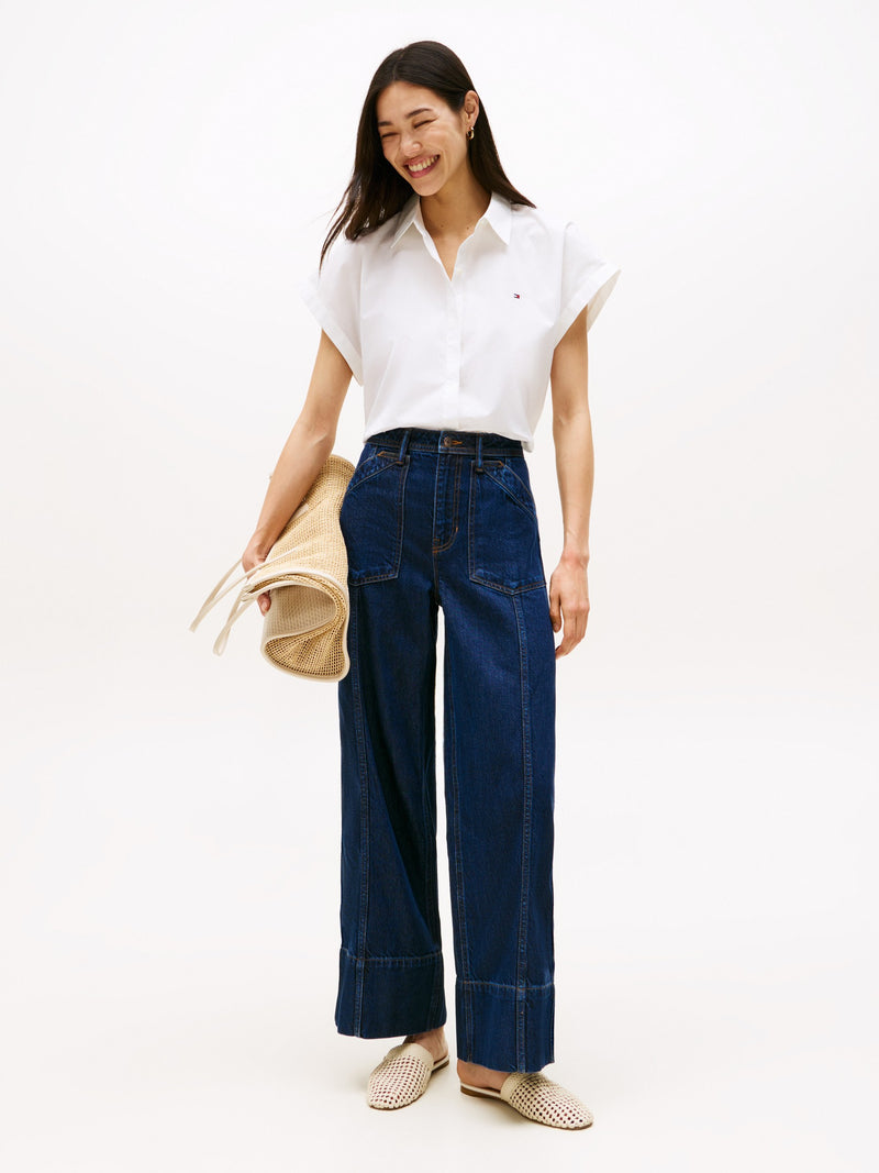 Women Mid Rise Dark Wash Wide Jeans