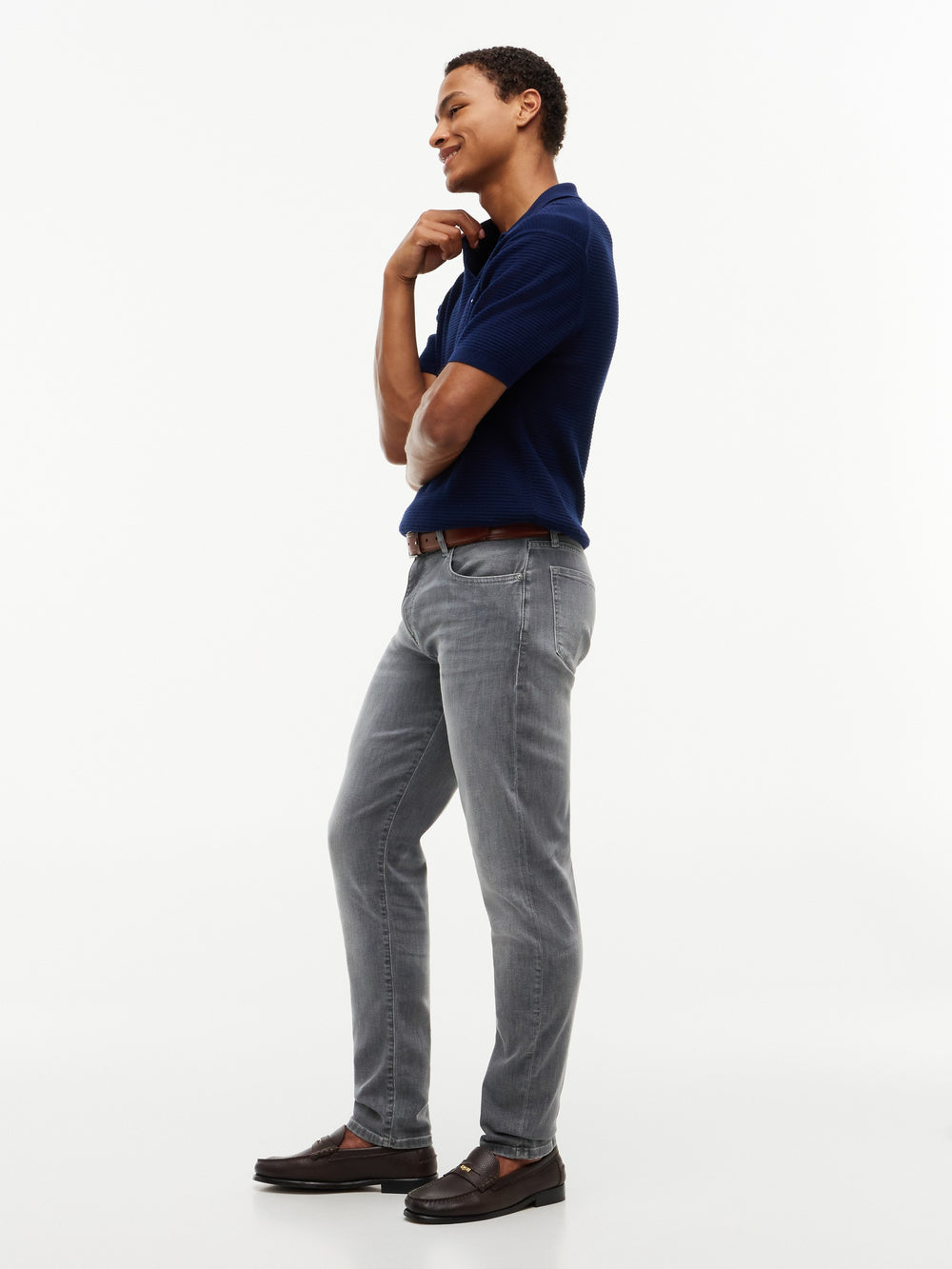 Men Bleecker Slim Tapered Mid Grey Jeans