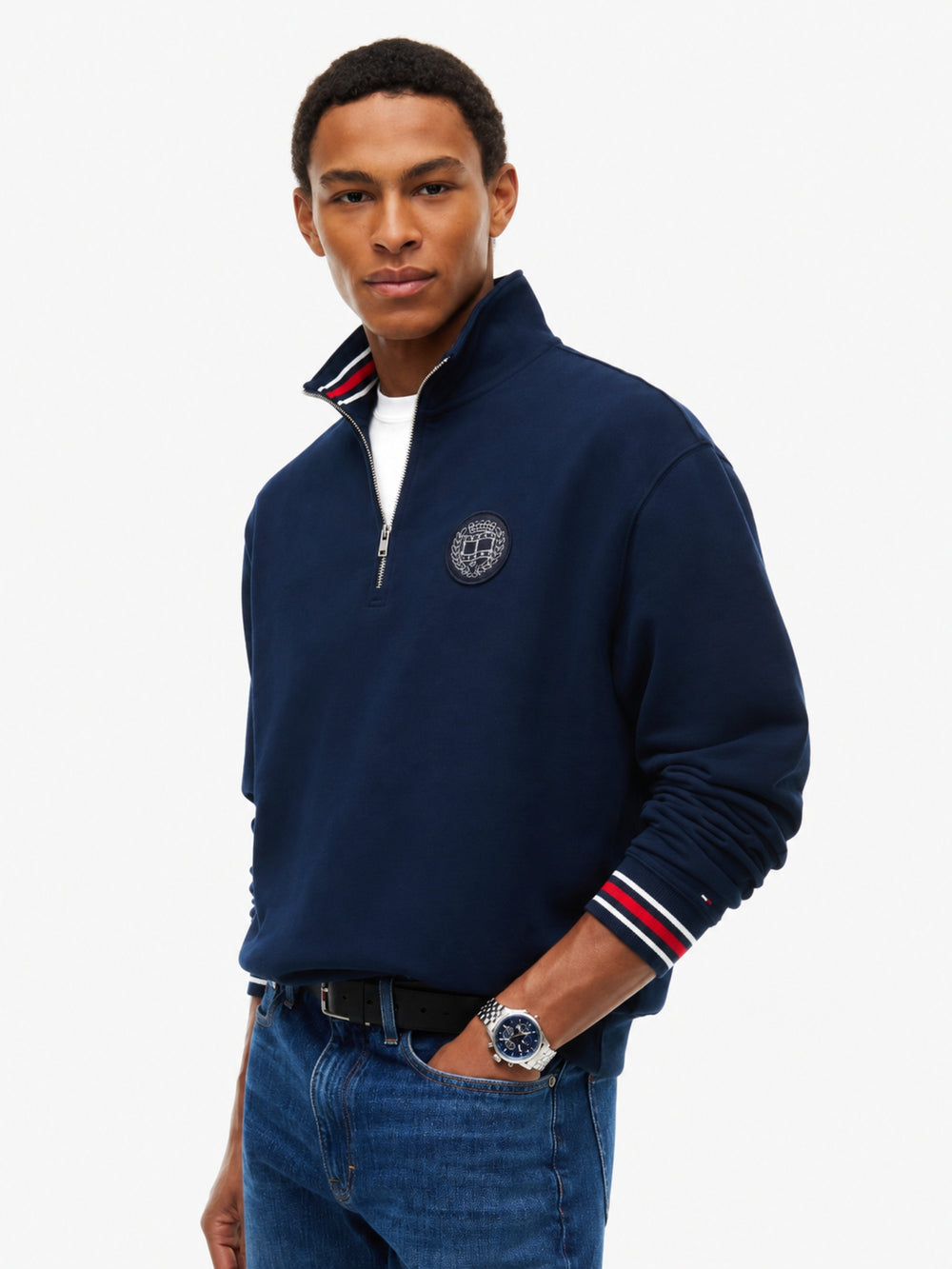 Relaxed Fit Peached Terry Quarter Zip Sweatshirt