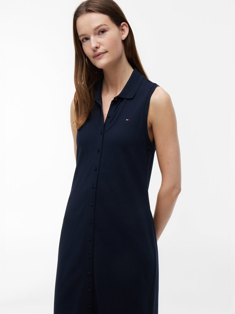 Full Sleeve Solid Viscose Blend Bodycon Polo Dress