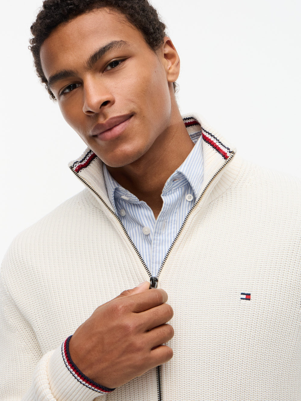 Zip Thru Cable Knit Sweater