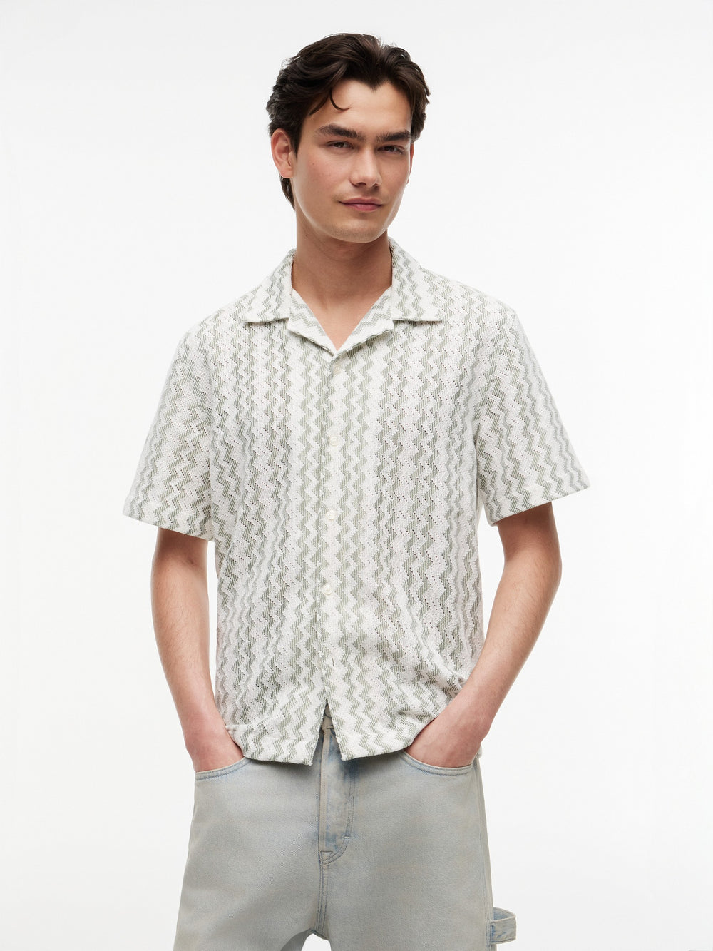 Regular Fit Stripe Crochet Shirt