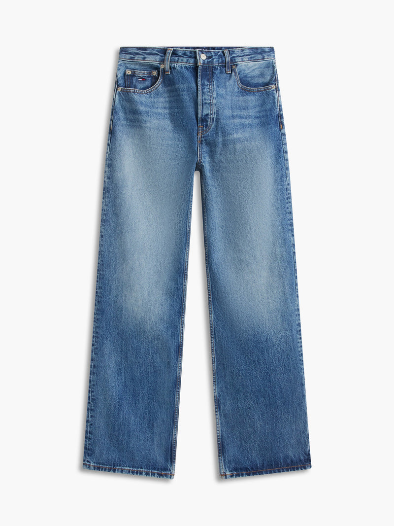 Mid Rise Mid Wash Relaxed Straight Jeans