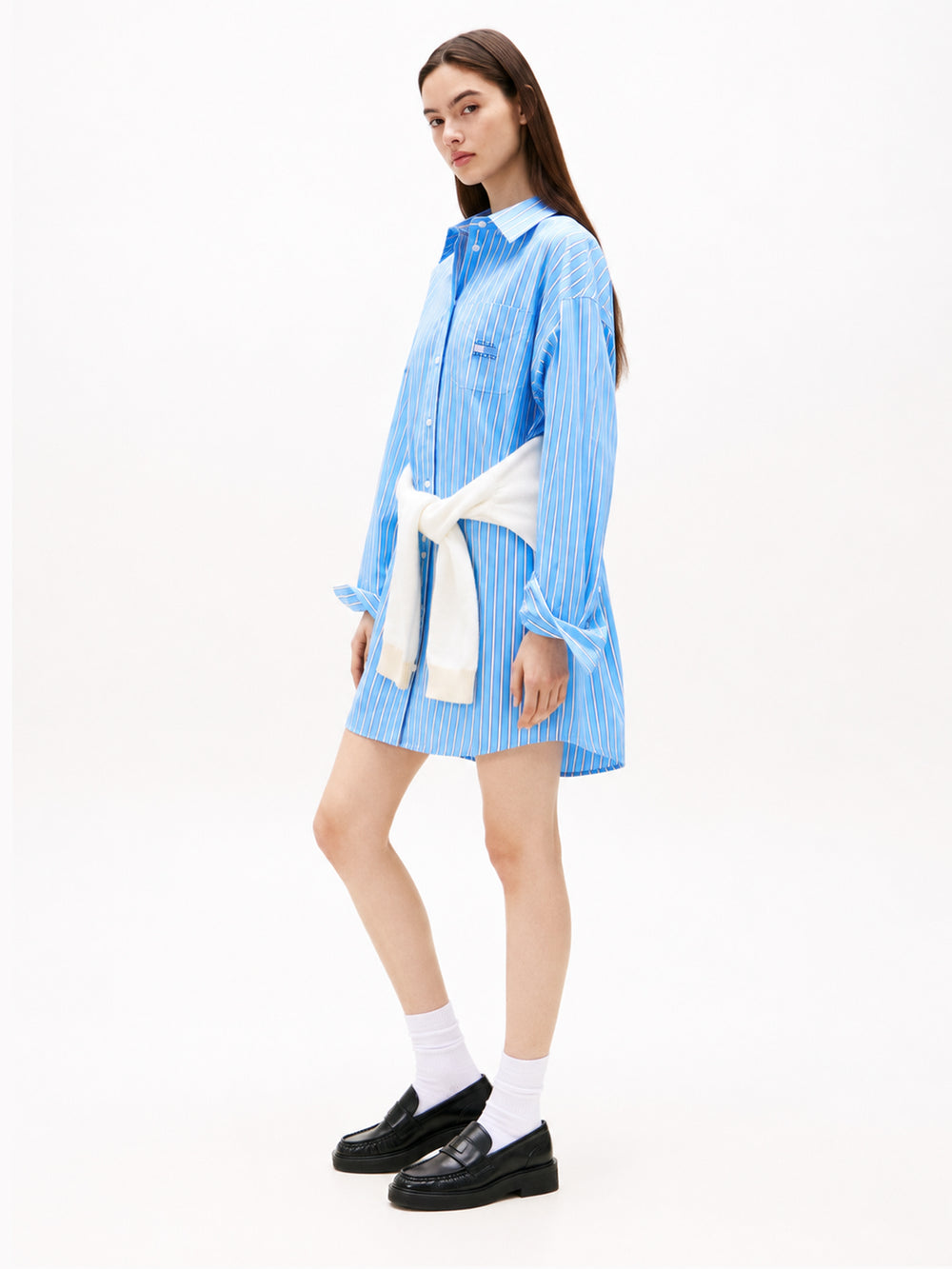 Full Sleeve Stripe Poplin Shift Dress