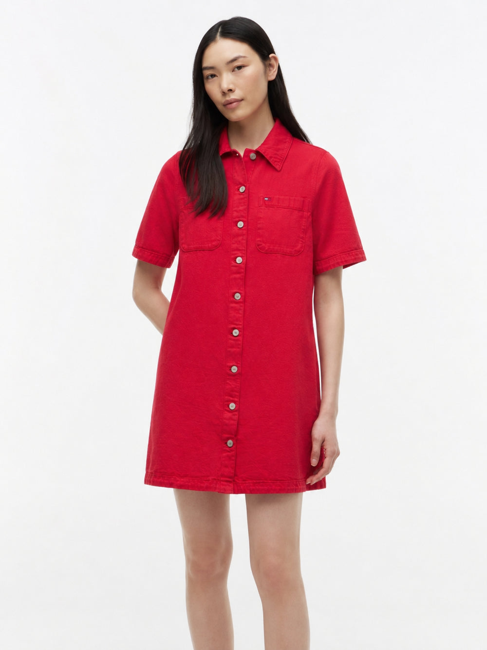 Half Sleeve Solid Cotton A-Line Dress