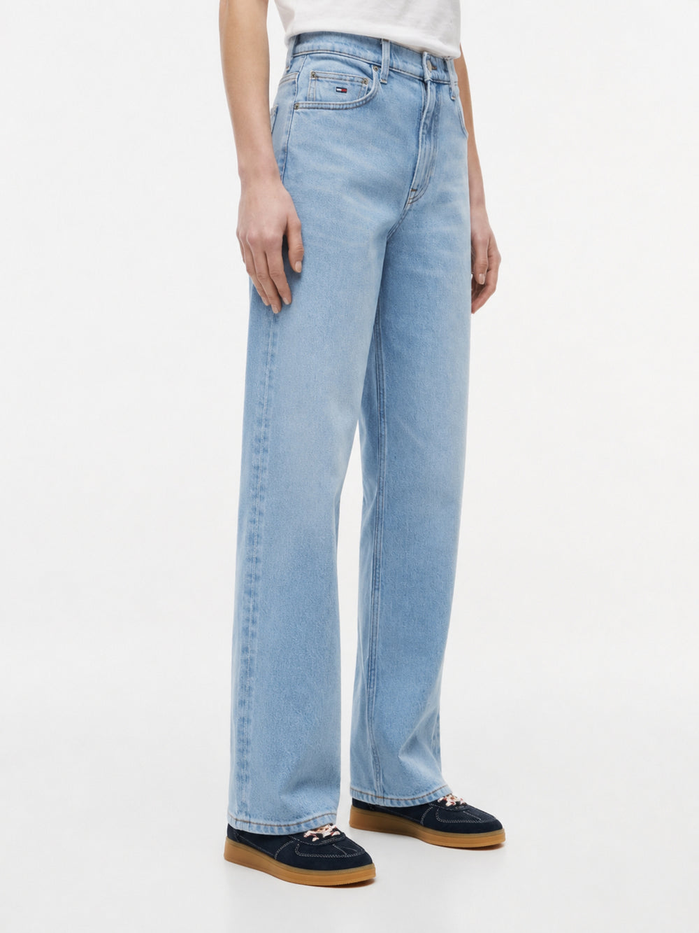 Women High Rise Light Wash Stretch Slim Straight Jeans