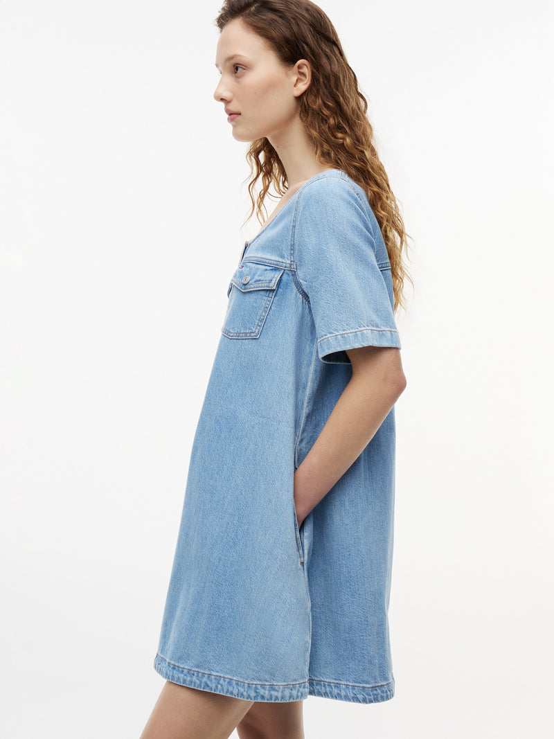 Half Sleeve Solid Cotton A-Line Dress