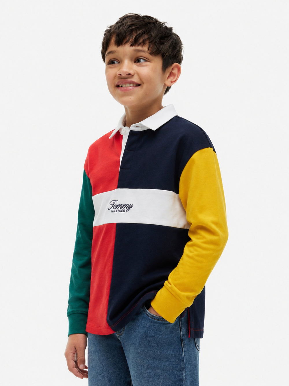 Kids Long-Sleeve Color Block Polo