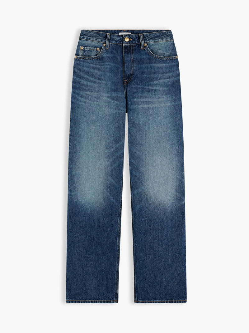 Mid Rise Mid Wash Loose Straight Jeans