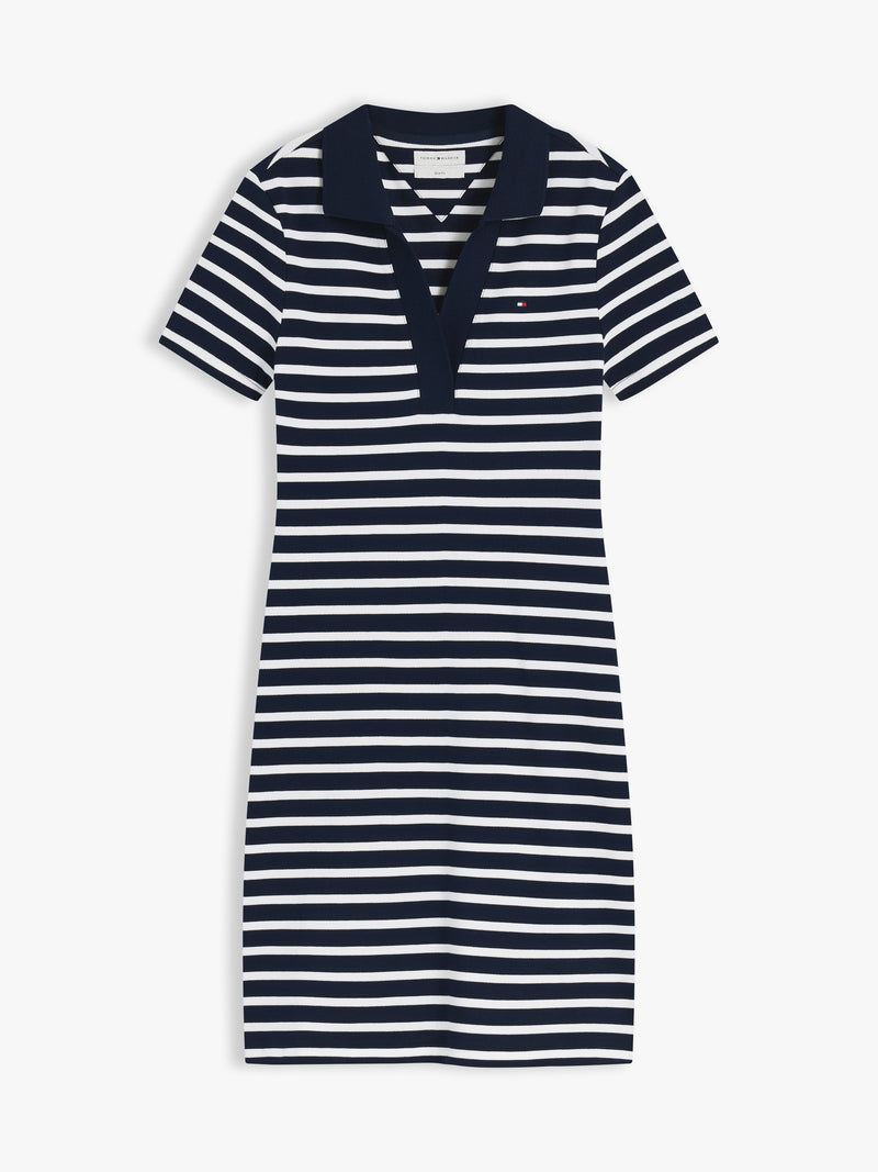 Half Sleeve Stripe Cotton Blend Bodycon Polo Dress