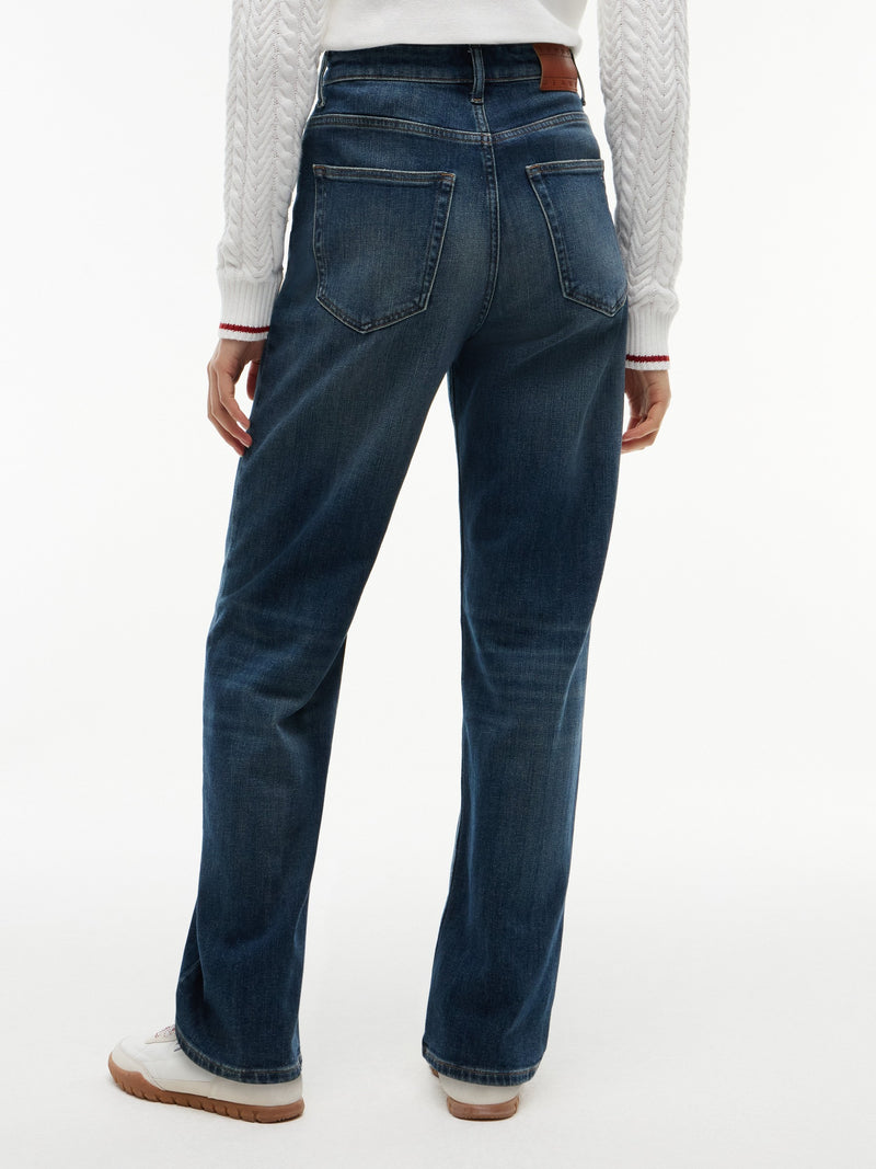 Women High Rise Dark Wash Stretch Straight Jeans