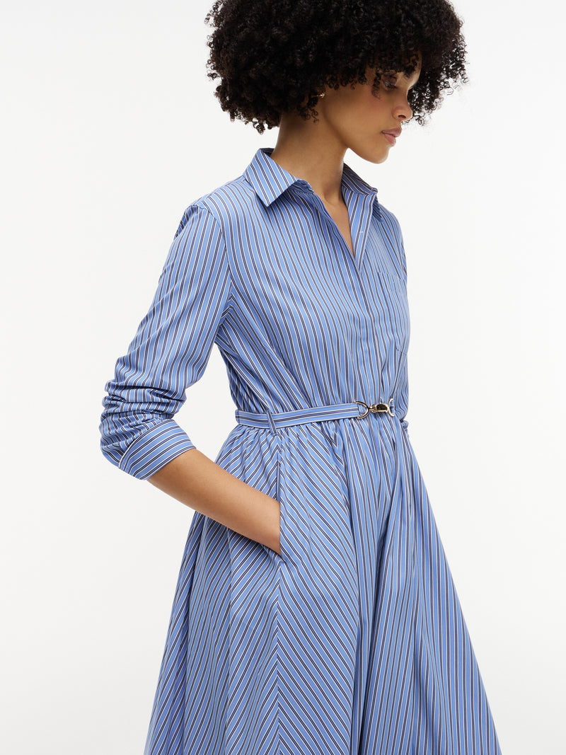 Full Sleeve Stripe Cotton Shirt Dress