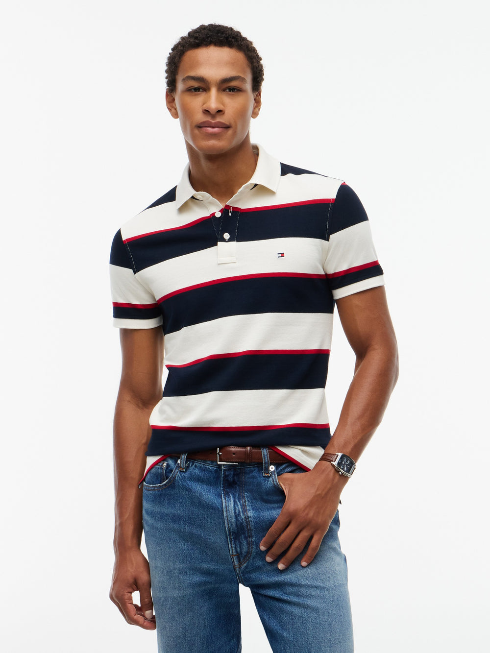 Slim Fit Striped Pique Polo