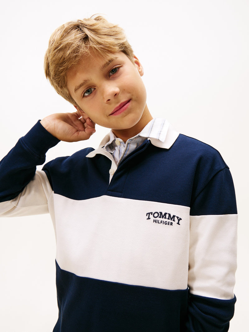 Kids Long-Sleeve Color Block Polo