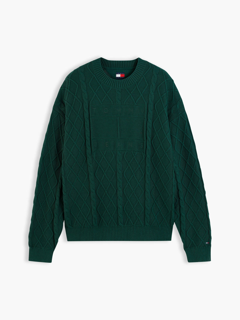 Relaxed Fit Badge Cable Knit Pullover