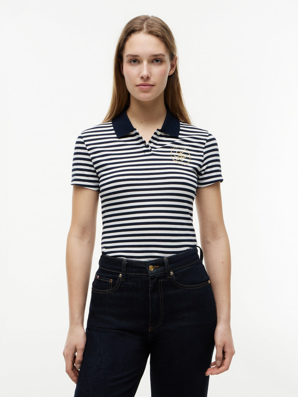 Stripe Slim Fit Half Sleeve Pique Polo