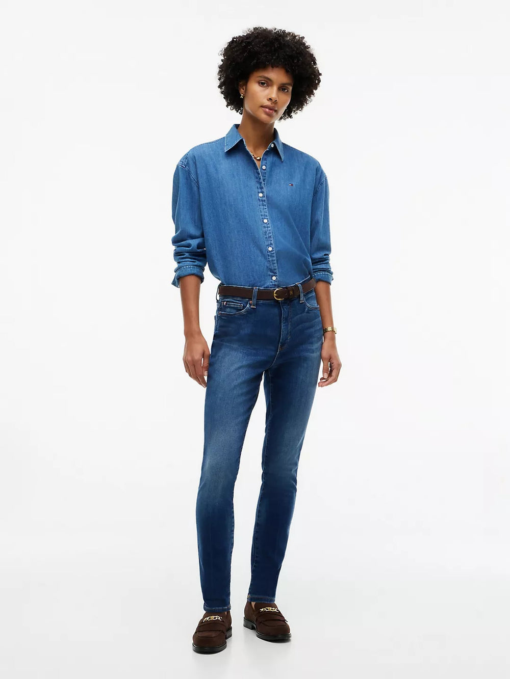 Women Mid Rise Dark Wash Stretch Skinny Jeans