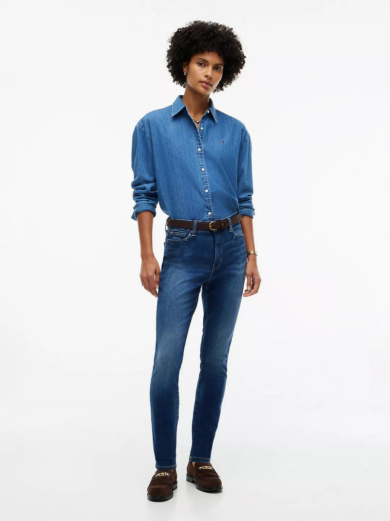 Women Mid Rise Dark Wash Stretch Skinny Jeans