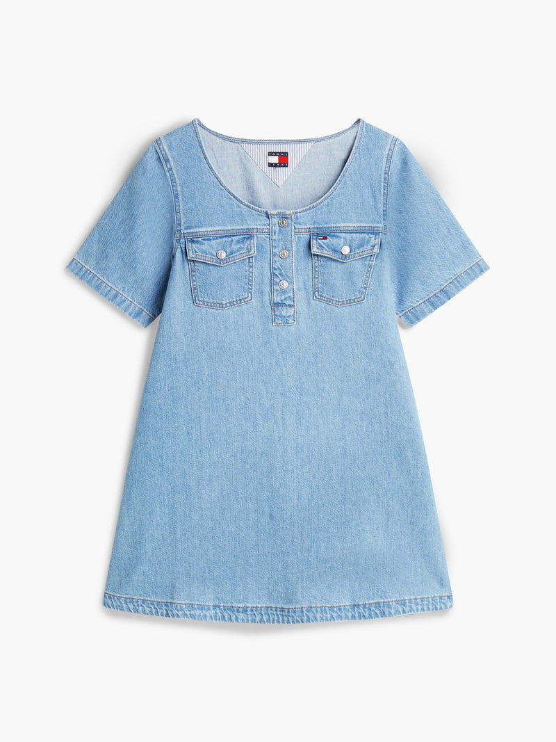 Half Sleeve Solid Cotton A-Line Dress