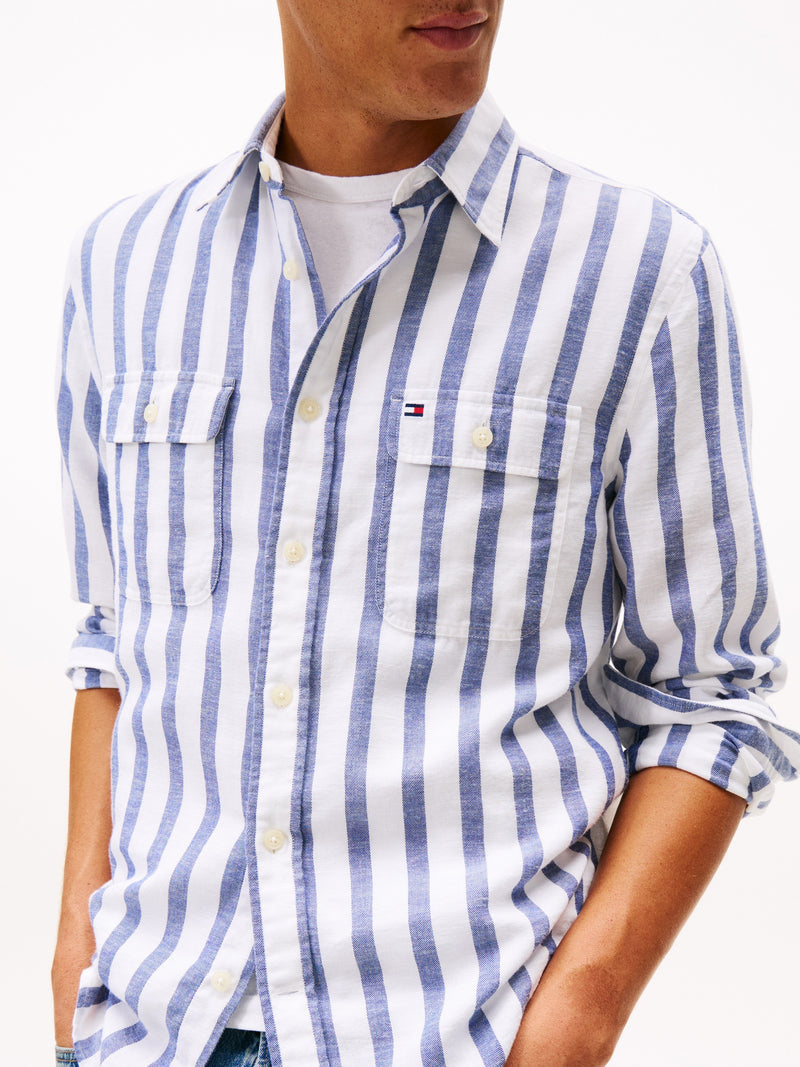 Relaxed Fit Stripe Cotton Linen Shirt
