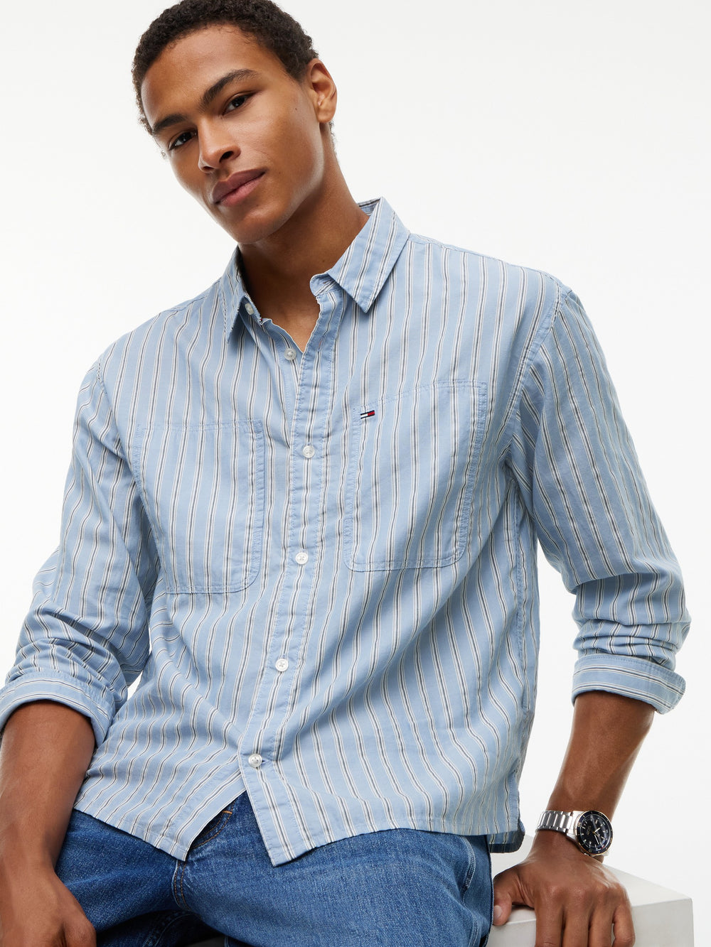 Boxy Fit Stripe Textured Shirt