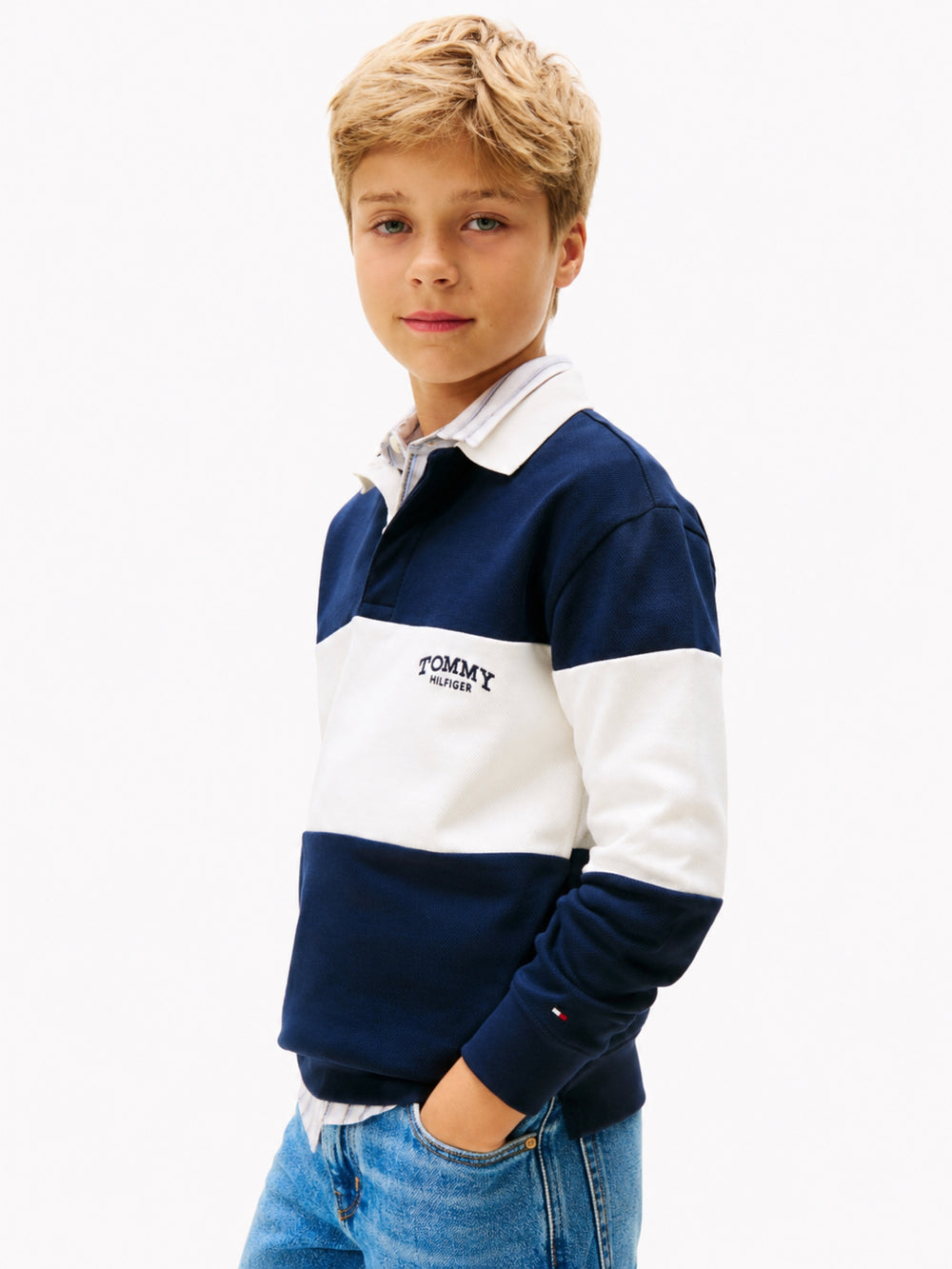 Kids Long-Sleeve Color Block Polo