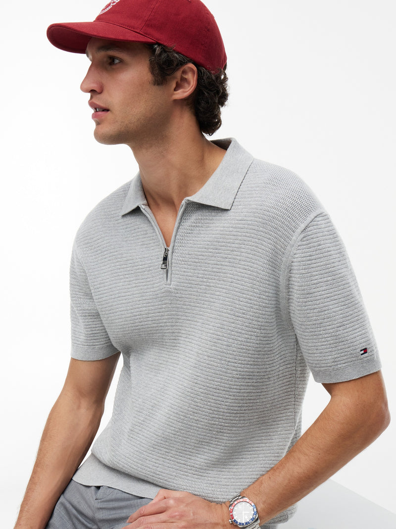 Regular Fit Flat Knit Zipper Polo
