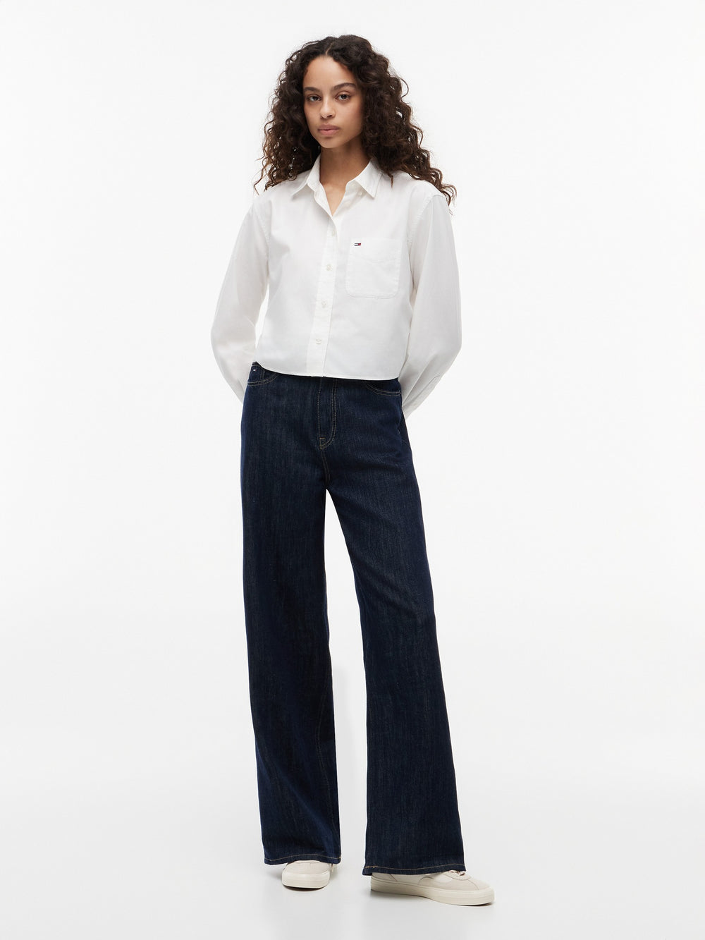 Women High Rise Dark Wash Wide Jeans