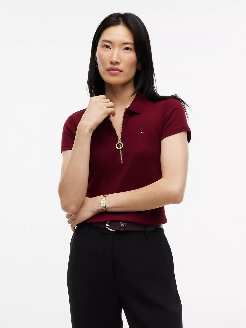 Solid Slim Fit Half Sleeve Ribbed Polo