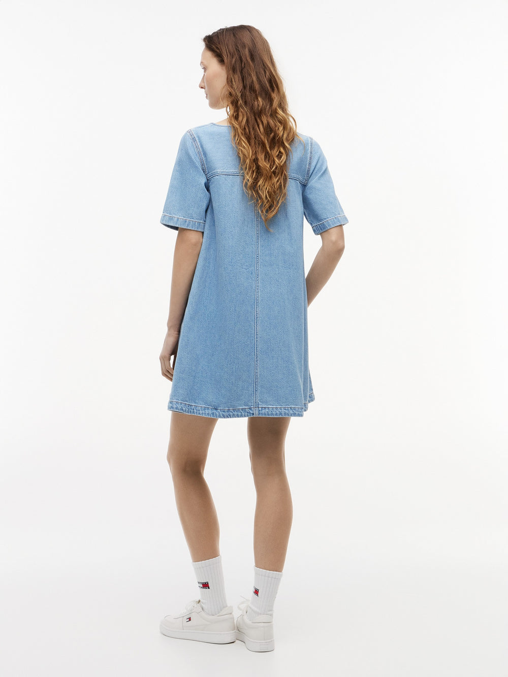 Half Sleeve Solid Cotton A-Line Dress