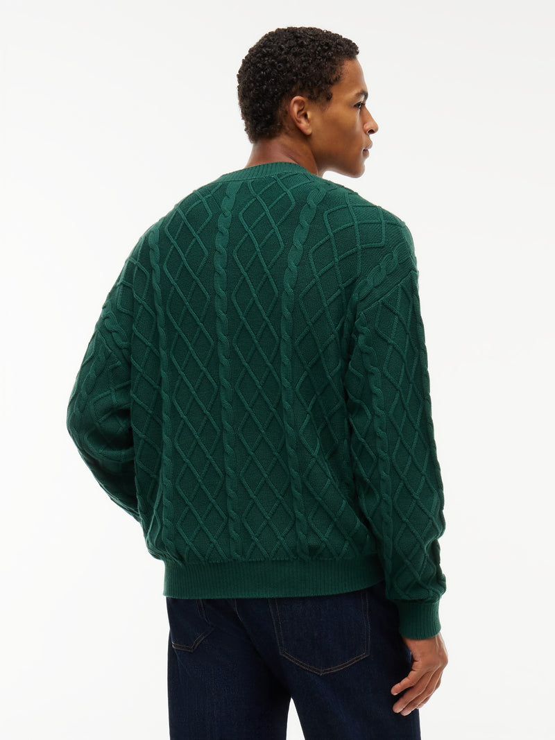 Relaxed Fit Badge Cable Knit Pullover