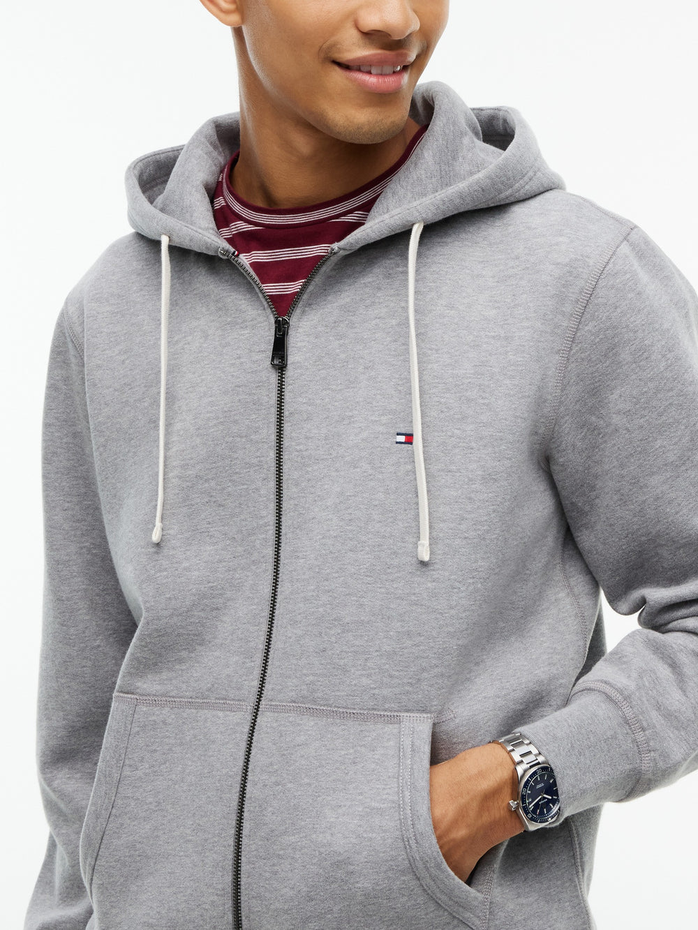 Zip Thru Solid Fleece Hoodie