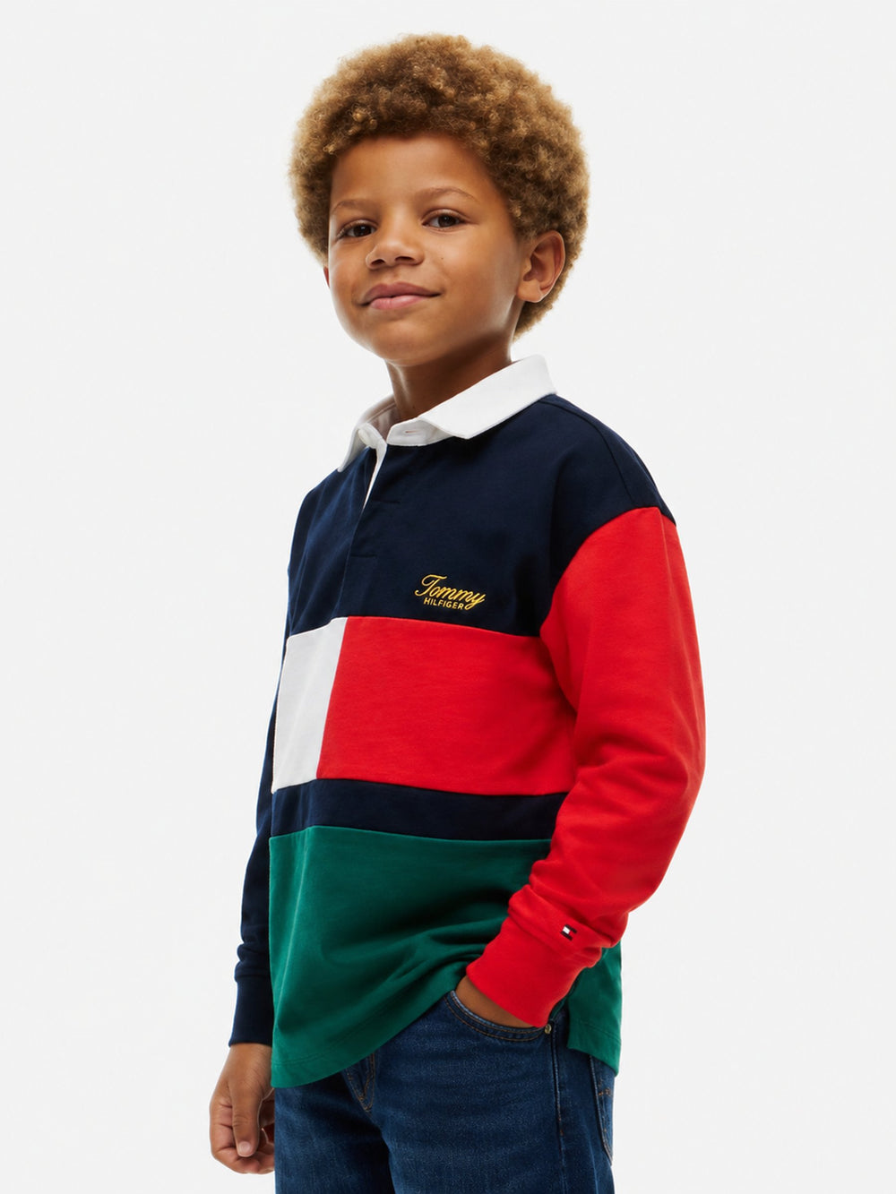 Kids Long-Sleeve Color Block Polo